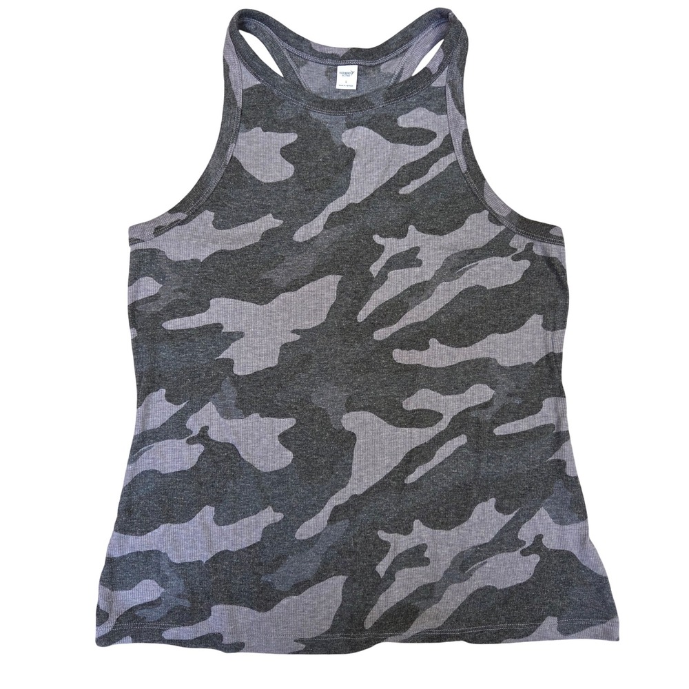 Old Navy Active Womens Gray Camouflage Ribbed Racerback Tank Top Size L Western